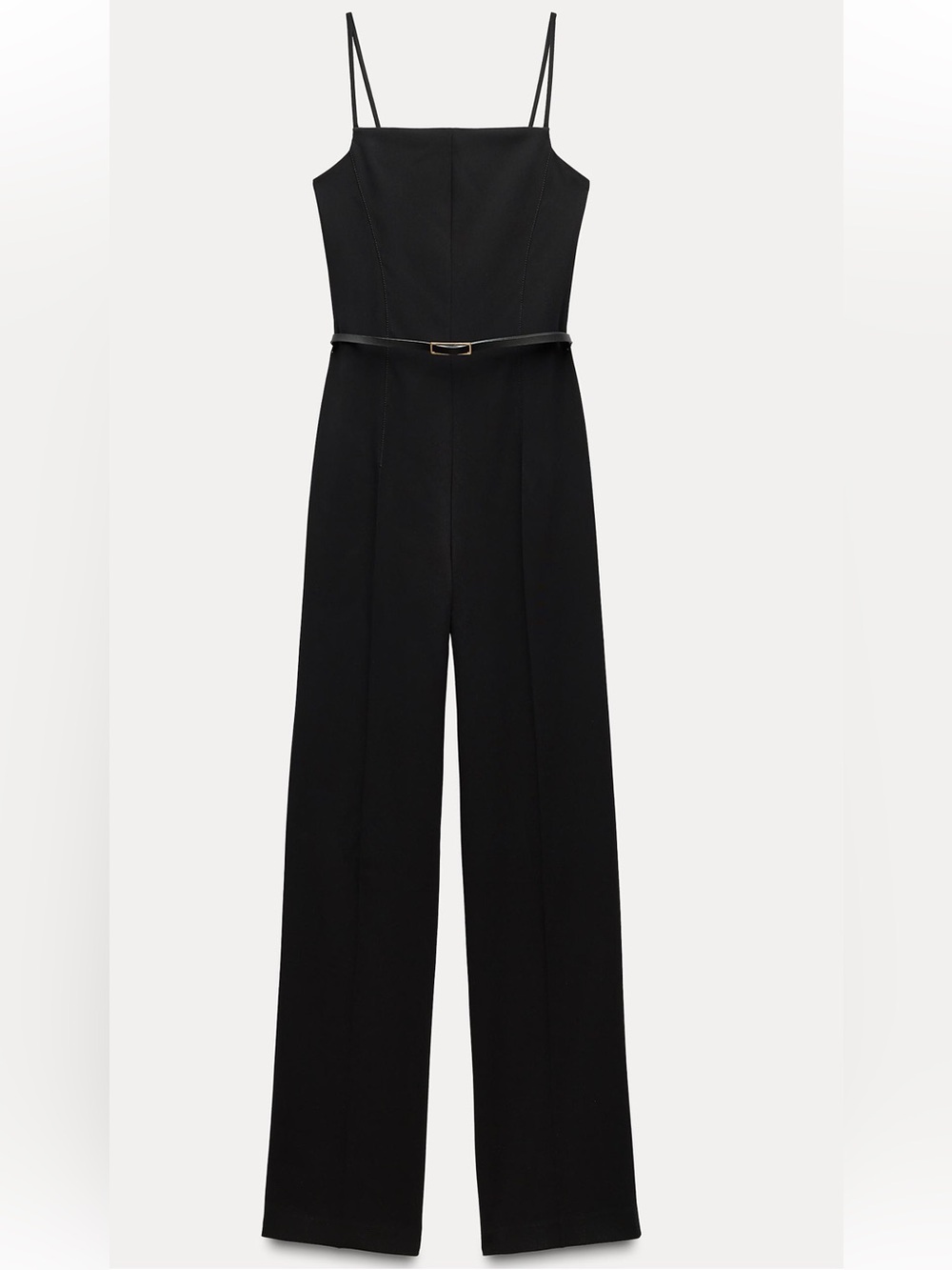 Zara Black Slim-Strap Wide-Leg Jumpsuit with Belt